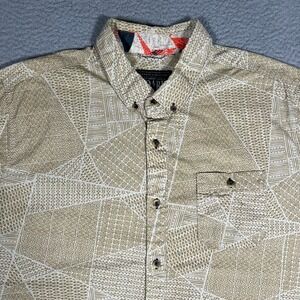 Roark Revival Shirt Mens XL Beige Geometric Button Down Casual Preppy Pocket